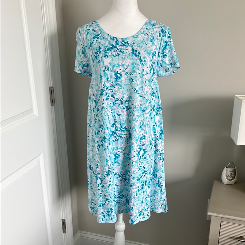 Talbots Knit Casual Blue Patterned Dress
